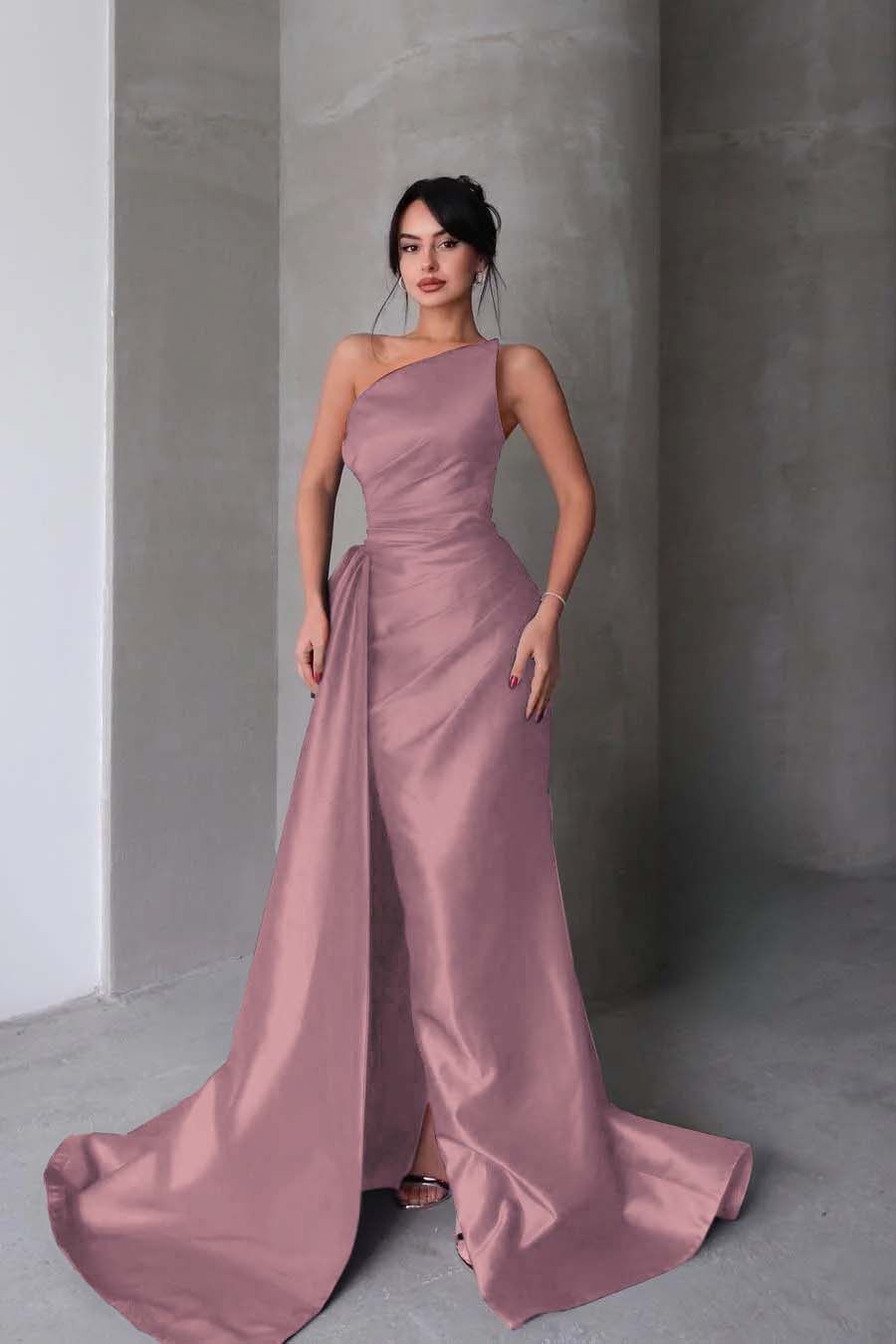 Strapless Sleeveless Mermaid Long Formal Dress With Split Pleated
