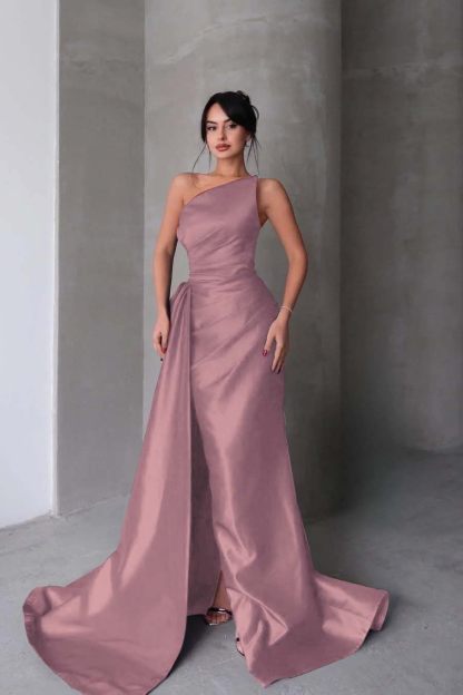 Strapless Sleeveless Mermaid Long Formal Dress With Split Pleated