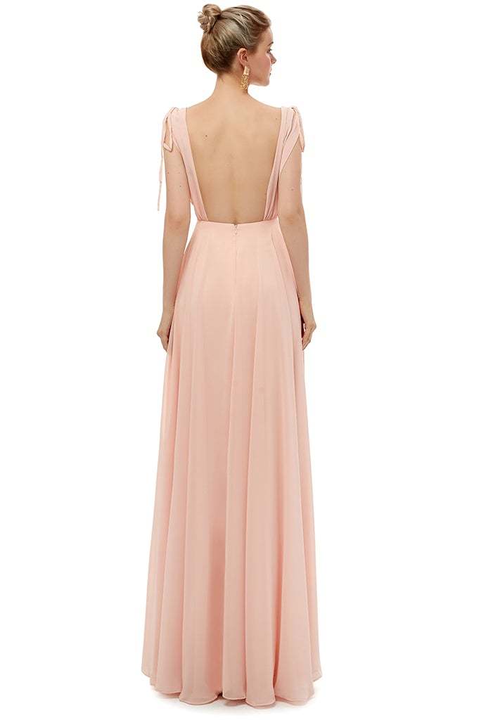 Sleeveless V-Neck Bridesmaid Dress Backless