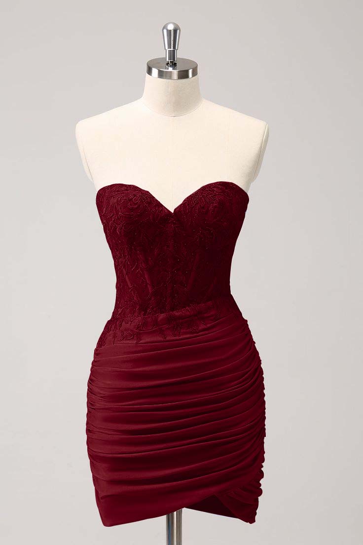 Light Purple Sweetheart Pleated Embroidery Glamorous Short Mini cocktail Dress
