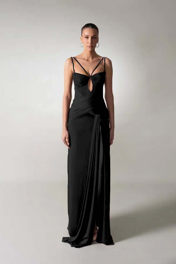Spaghetti Strap Sleeveless Long Mermaid Formal Dress With Pleated