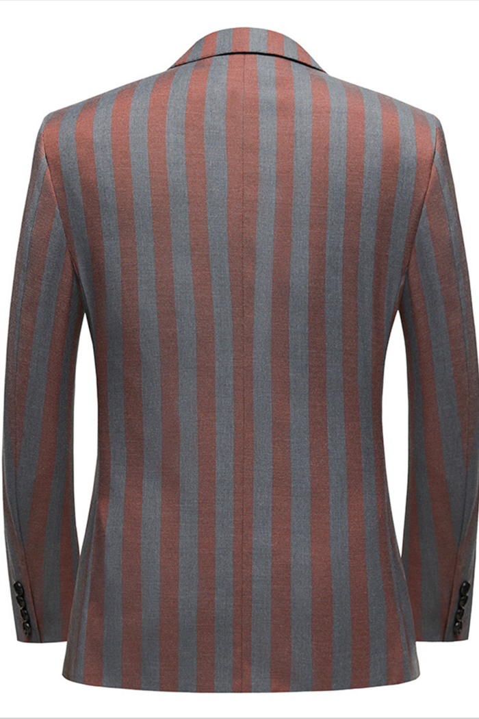 Casual Summer Red and Gray Stripes Double-Breasted Wedding Suit Ideas