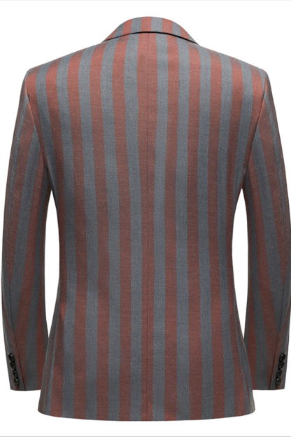 Casual Summer Red and Gray Stripes Double-Breasted Wedding Suit Ideas