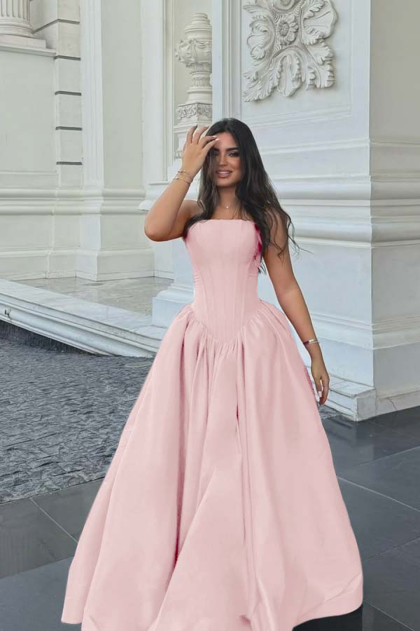 Chic Sleeveless Strapless Long A Line Formal Dress With Pleated