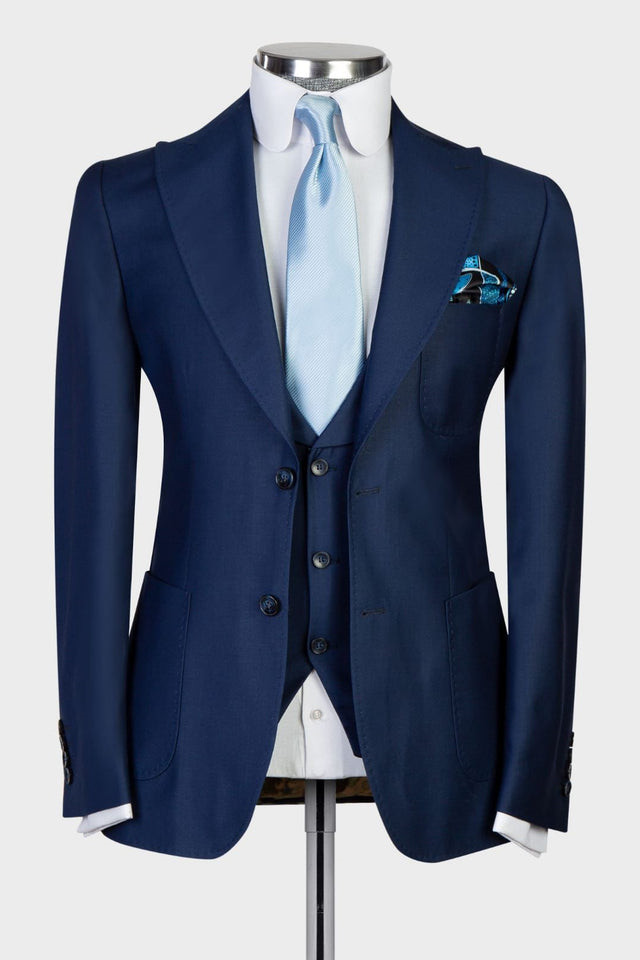 Dud New Arrival Navy Three-Piece Business Men's Suits with Peaked Lapel
