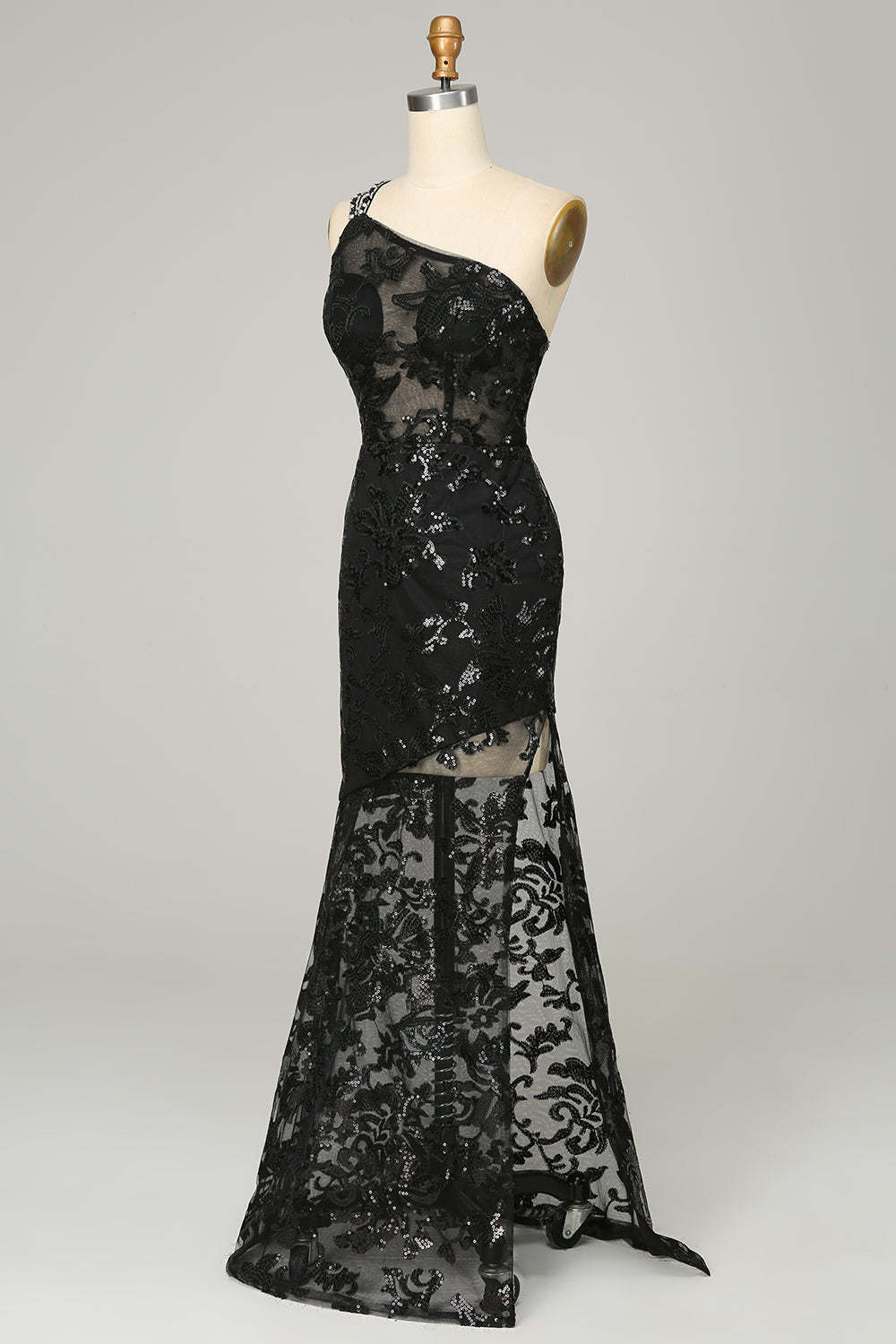 One Shoulder Lace Sheath Prom Gown