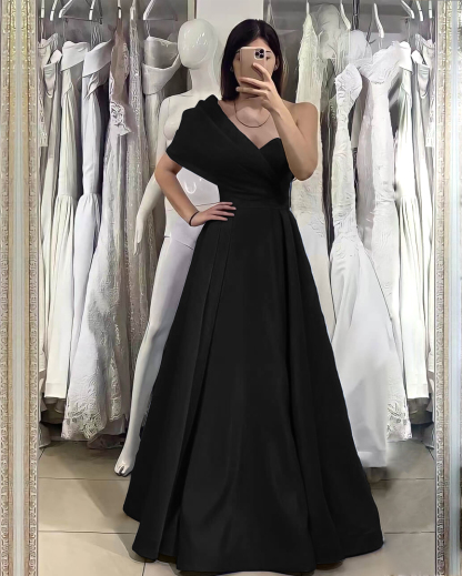 Basics One Shoulder Elegant Off-The-Shoulder Royal Blue Evening Dress