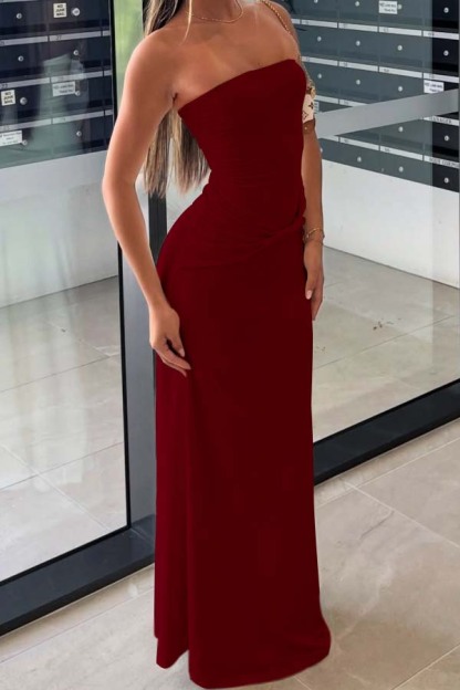 Chic Strapless Sleeveless Long Mermaid Formal Dress With Pleated
