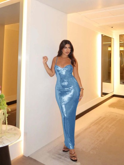 Spaghetti Strap Sleeveless Long Mermaid Formal Dress With Pleated