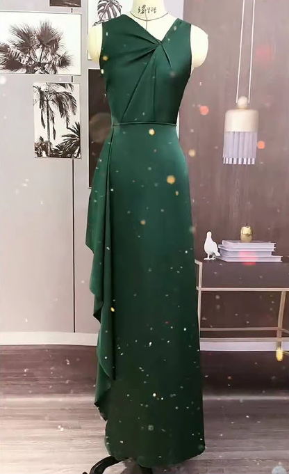 Dark Green Ruffles Bridesmaid Dress