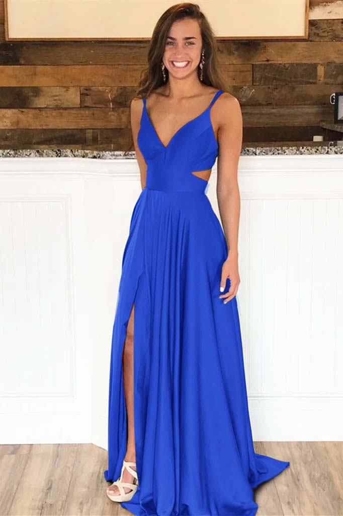 Spaghetti-Straps Long Evening Dress Split