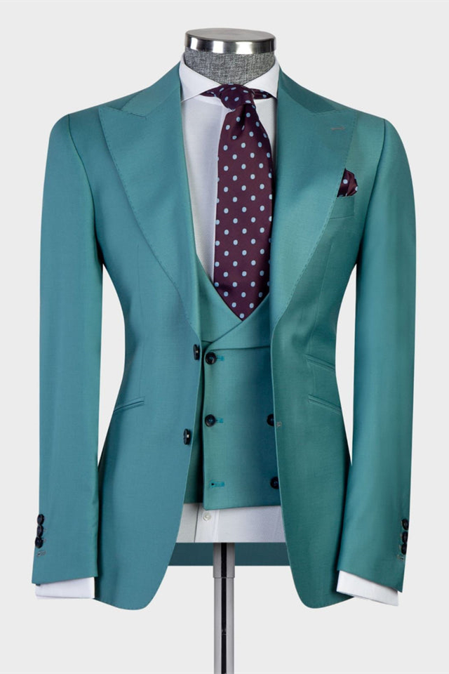 Ebenezer Green Fashion Three-Piece Peaked Lapel Two-Button Men's Suits