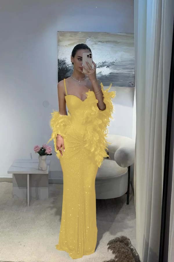 Spaghetti Strap Sleeveless Long Mermaid Formal Dress With Sequins