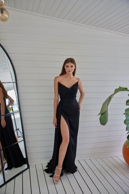 Fashionable Satin Maxi Strapless Wedding Guest or Prom Dress
