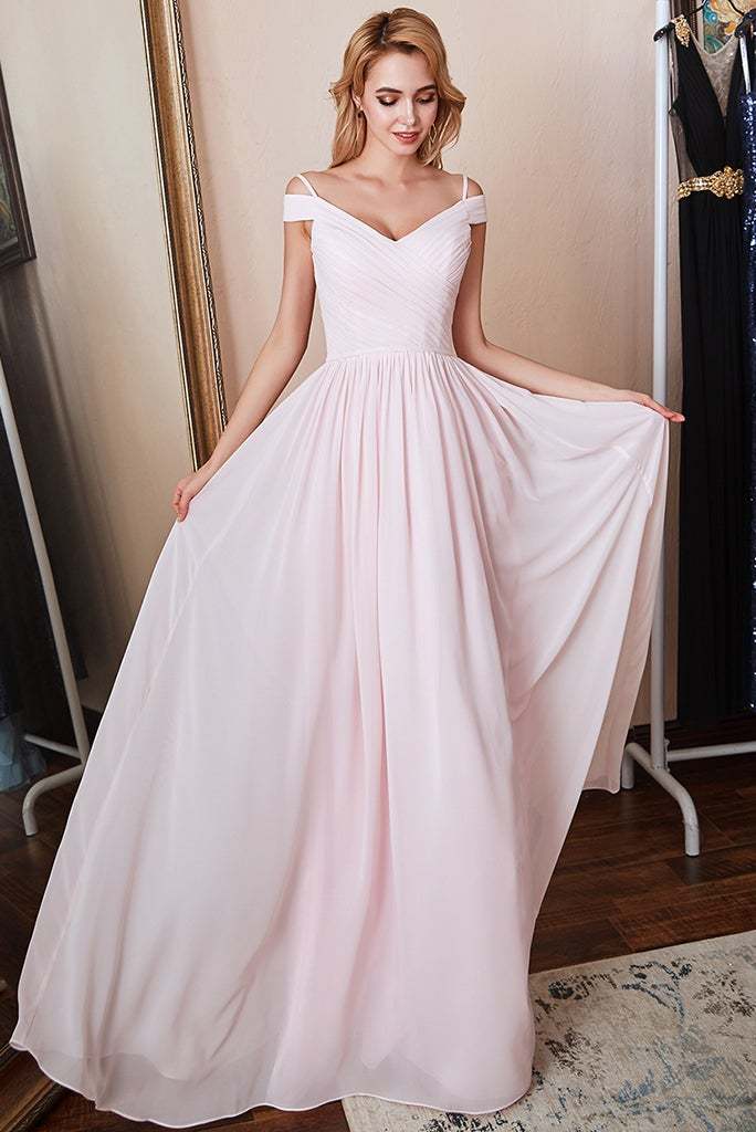 Pink Blushing Off-the-Shoulder Bridesmaid Dress