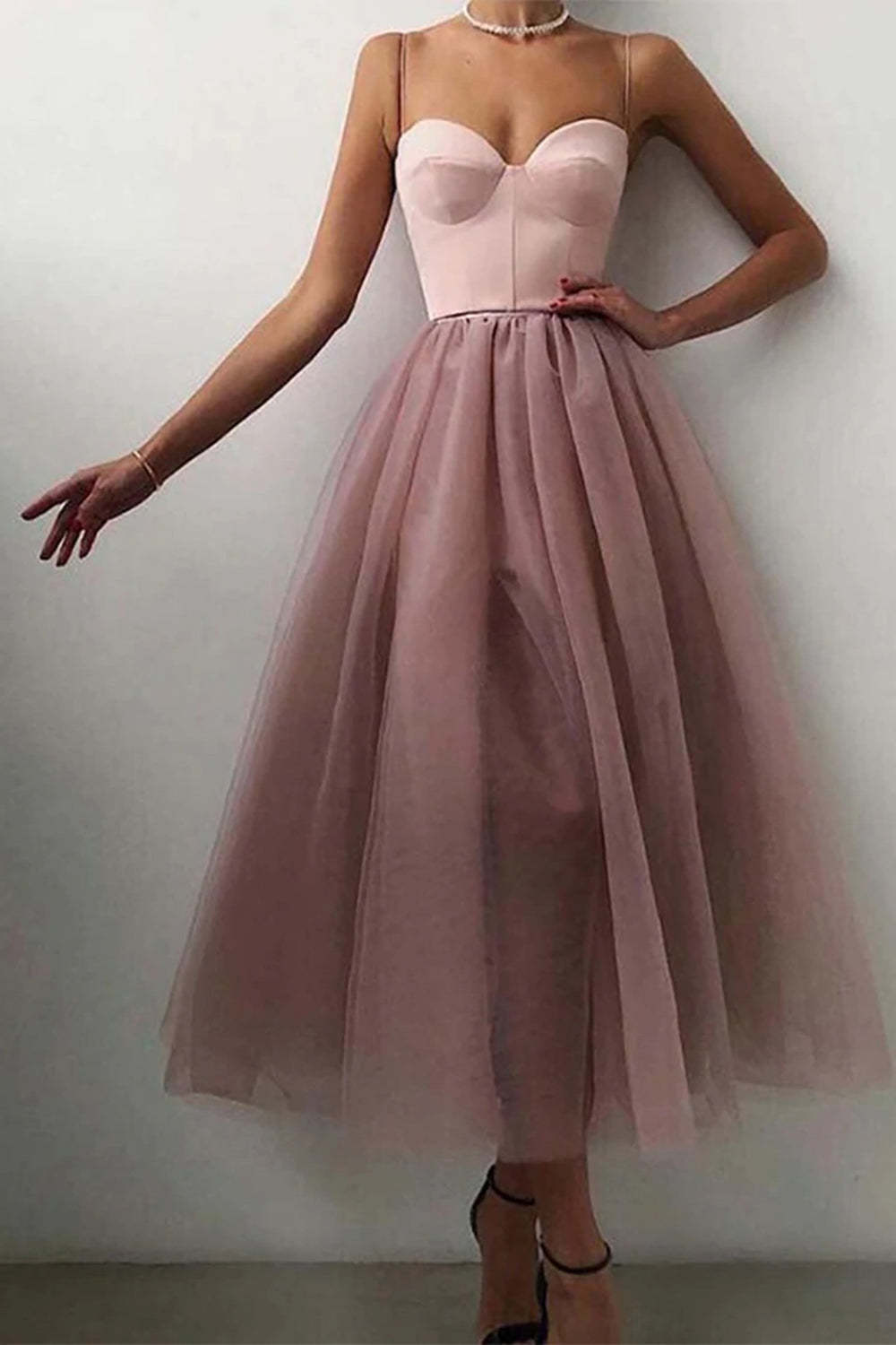 Simple Black Tulle Midi Dress in A-line Style
