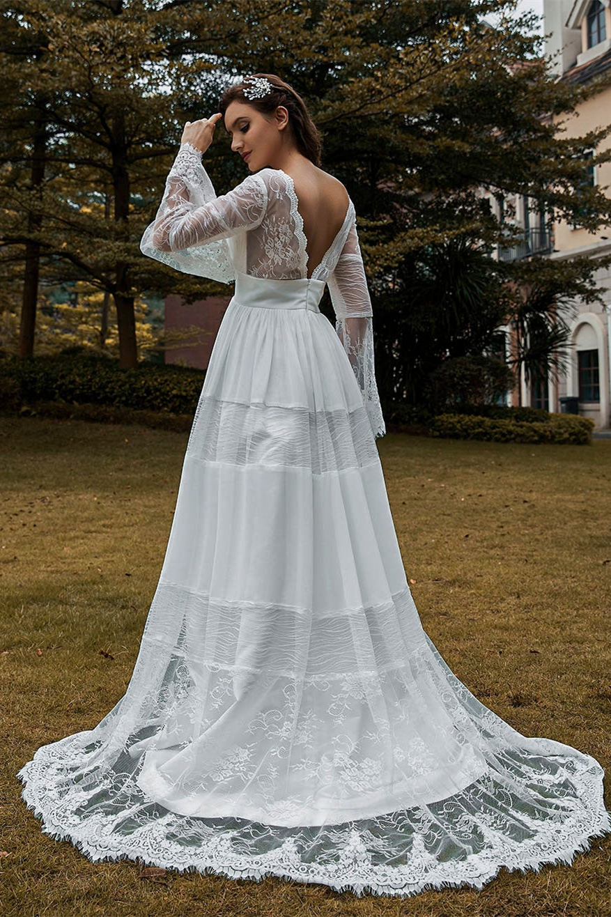 Long Sleeves Lace Boho Wedding Dress