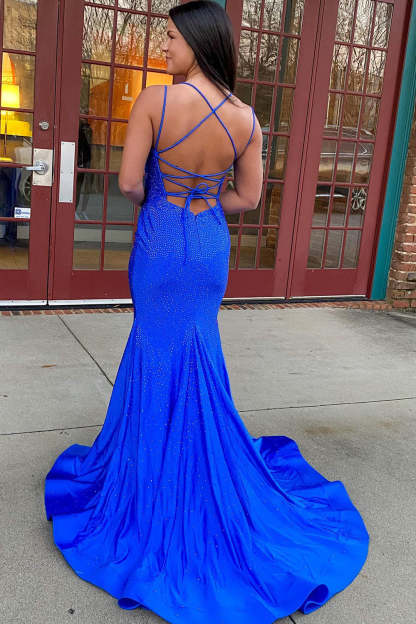 Prom Dress with Hot Pink Sequins and Spaghetti Straps