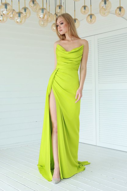 Fashionable Satin Maxi Strapless Wedding Guest or Prom Dress