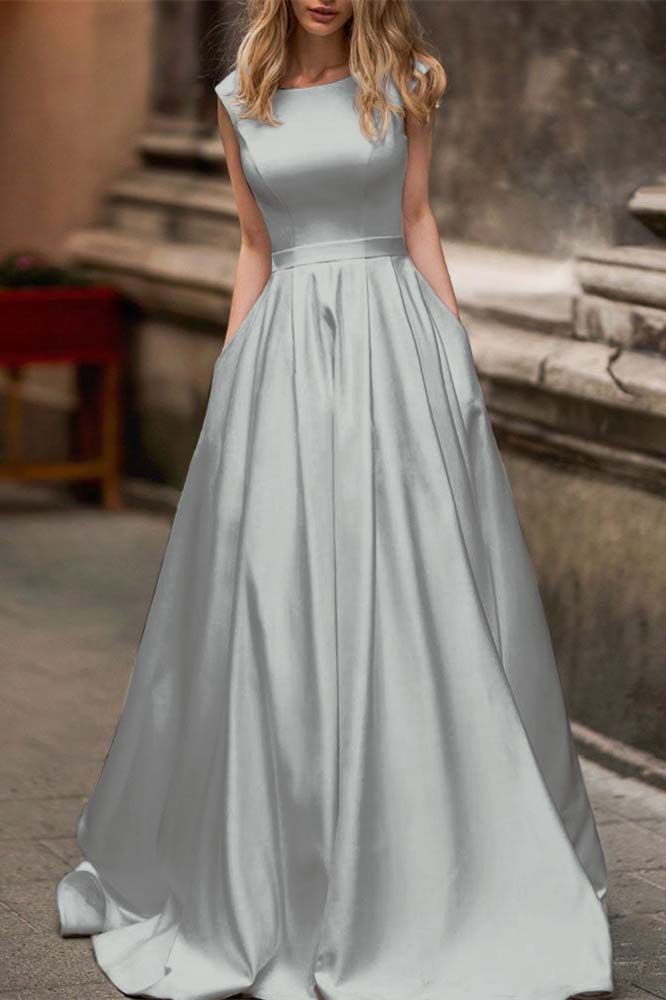Cap Sleeves Wedding Dress with Pockets