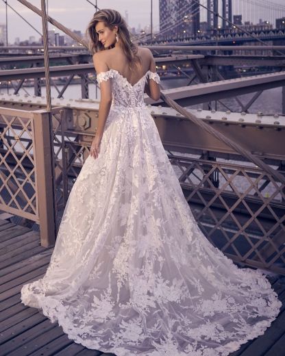 White Off-The-Shoulder Sweetheart Lace Evening Dress