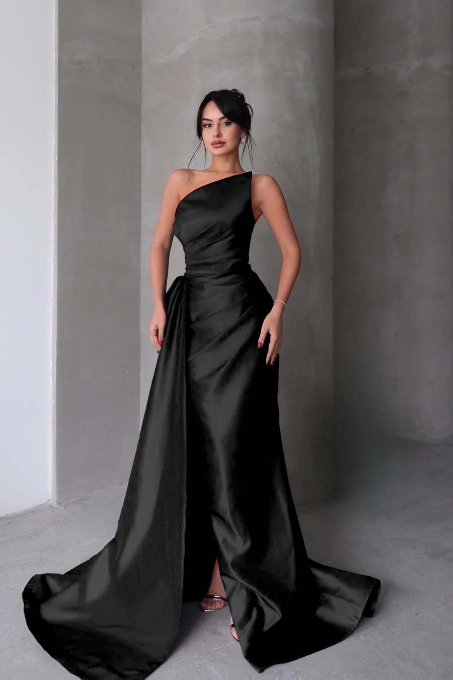 Strapless Sleeveless Mermaid Long Formal Dress With Split Pleated