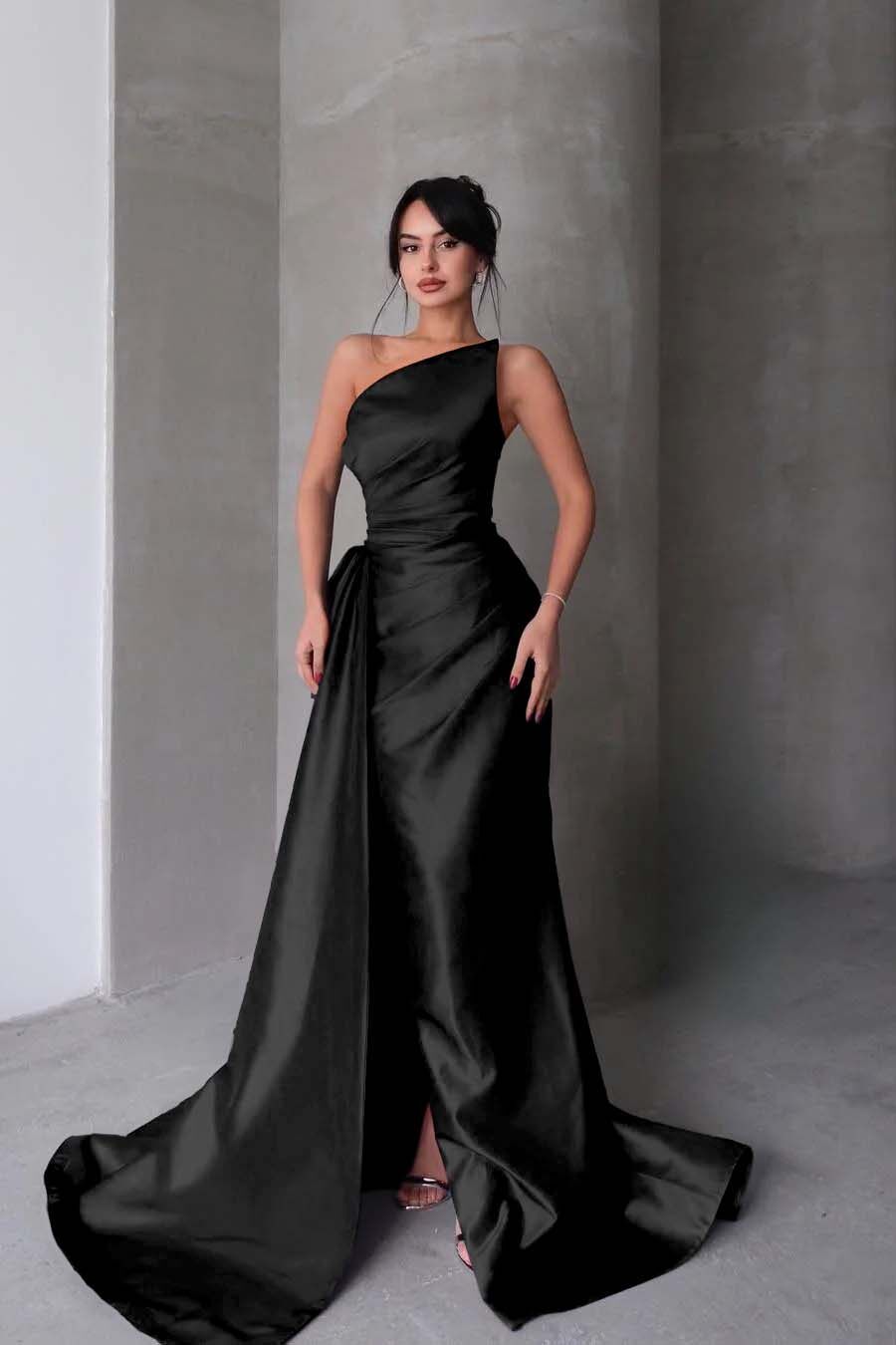 Strapless Sleeveless Mermaid Long Formal Dress With Split Pleated