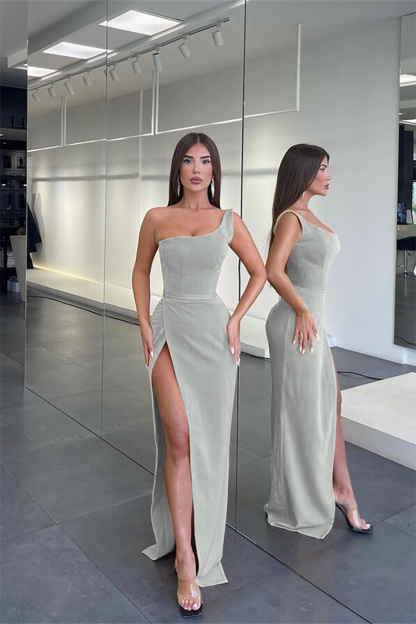 Pretty Long One Shoulder Sleeveless Mermaid Evening Dress Slit