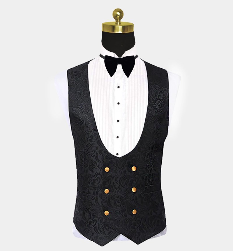 Gorgeous Gold Black Jacquard Suit for Men Wedding Shawl Lapel with Three Pieces