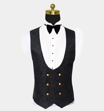 Gorgeous Gold Black Jacquard Suit for Men Wedding Shawl Lapel with Three Pieces