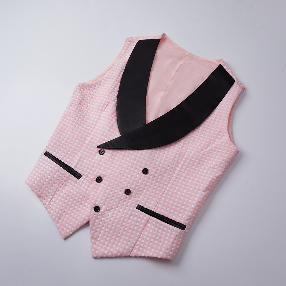Fashionable Pink Slim Fit Shawl Lapel Dot Wedding Tuxedo