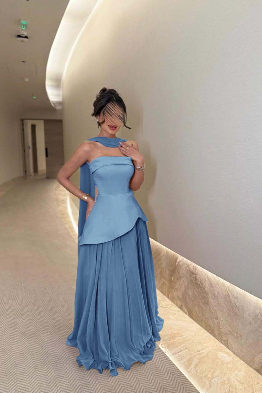 Chic Strapless Sleeveless Long Formal Dress With Ruffles Pleated