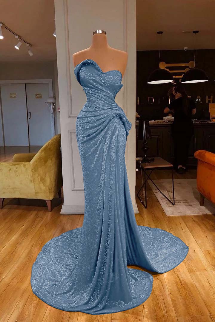 Strapless Sweetheart Sleeveless Long Mermaid Formal Dress Red With Sequins