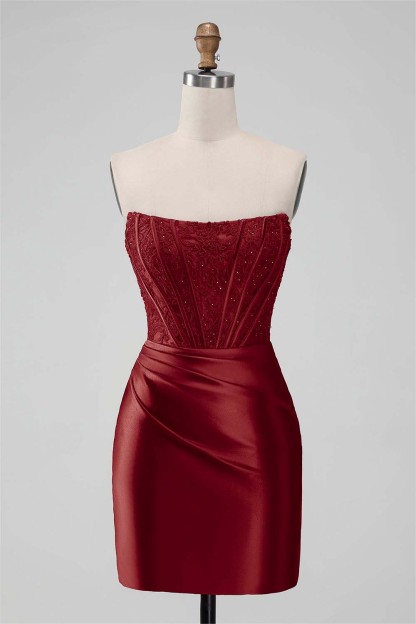 Charming Red Embroidery Strapless Short Mini cocktail Dress