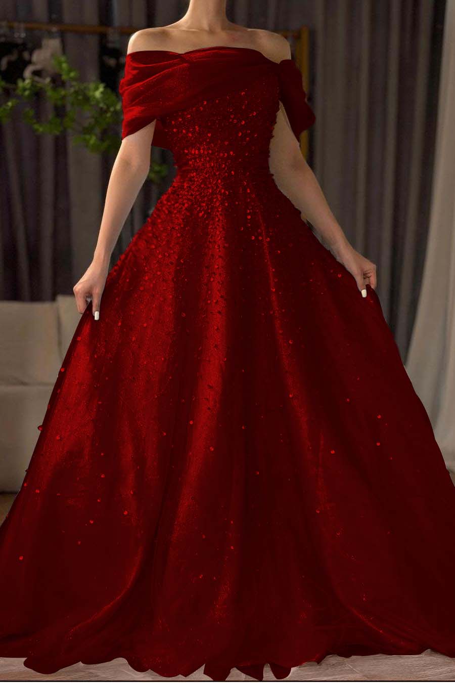 Off the Shoulder Sleeveless Long Formal Dress With Beading Tulle