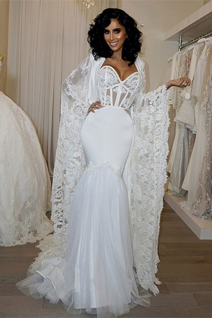 Modern Mermaid Sweetheart Wedding Dress with Lace Cape