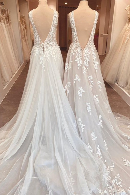 Classy Open Back Ruffles A-Line Sweetheart Wedding Dress with Appliques Lace
