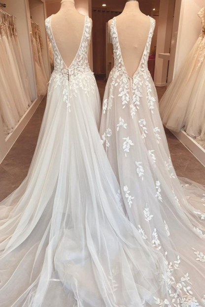 Classy Open Back Ruffles A-Line Sweetheart Wedding Dress with Appliques Lace