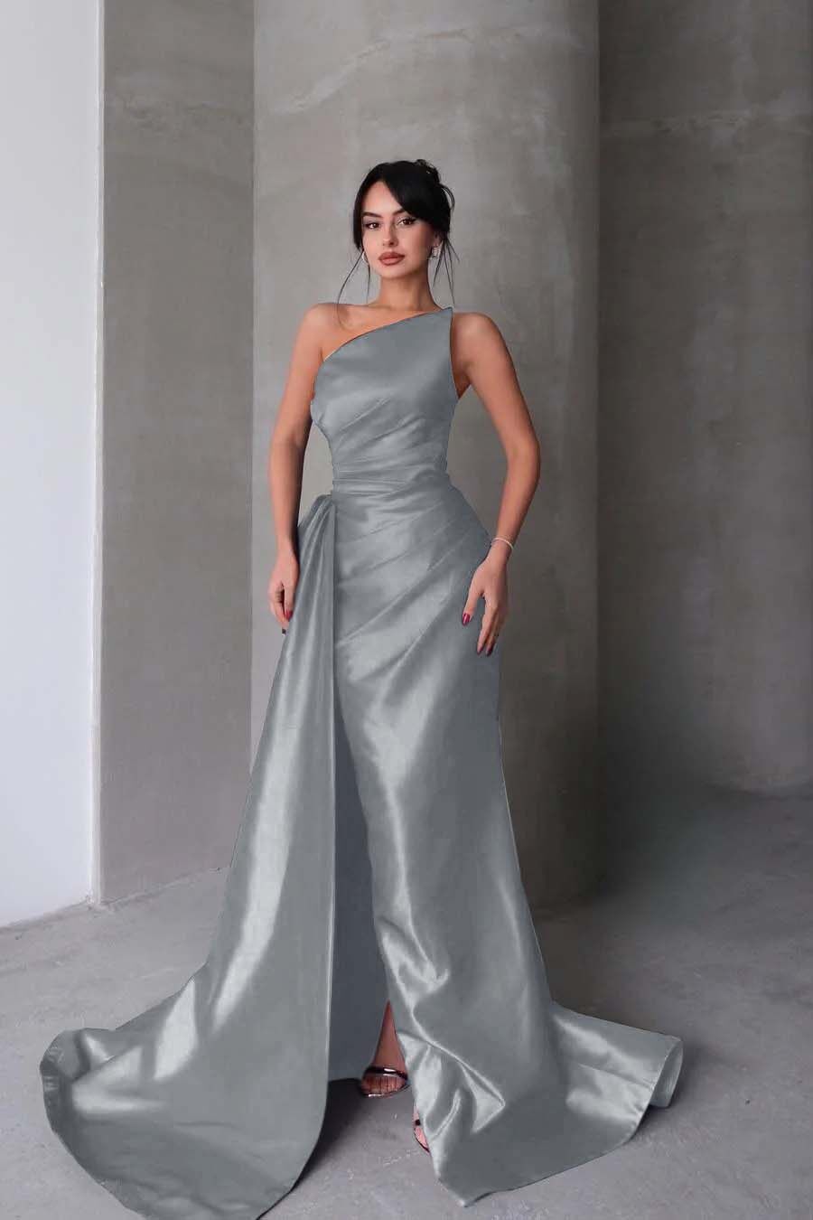 Strapless Sleeveless Mermaid Long Formal Dress With Split Pleated
