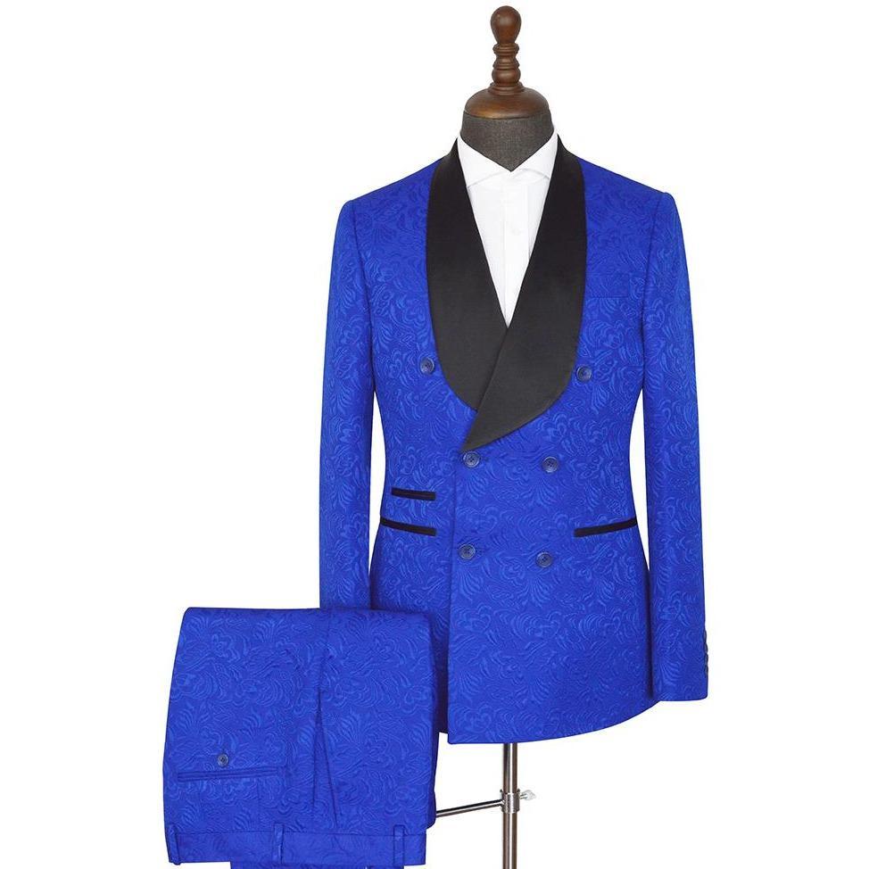 Royal Blue Slim-Fit Ramon Shawl-Lapel Double-Breasted Jacquard Wedding Suits