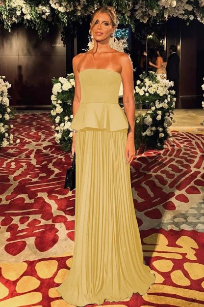 Black Sleeveless Strapless Long Formal Dress With Pleated Ruffles