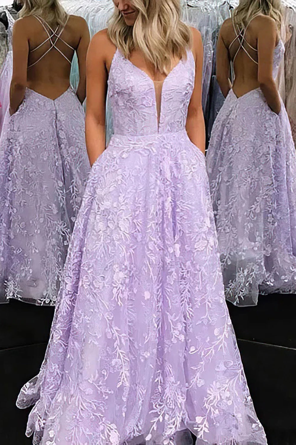 Embroidered Purple Prom Dress in A-line Style