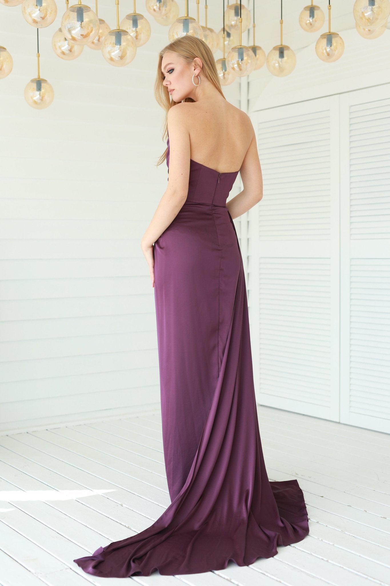 Fashionable Satin Maxi Strapless Wedding Guest or Prom Dress
