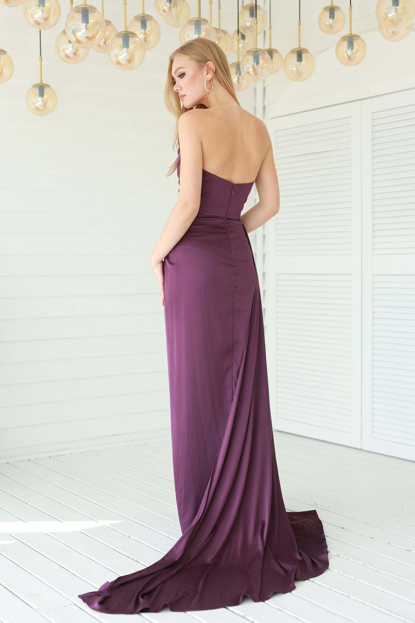 Fashionable Satin Maxi Strapless Wedding Guest or Prom Dress