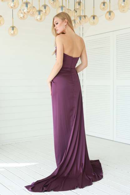 Fashionable Satin Maxi Strapless Wedding Guest or Prom Dress