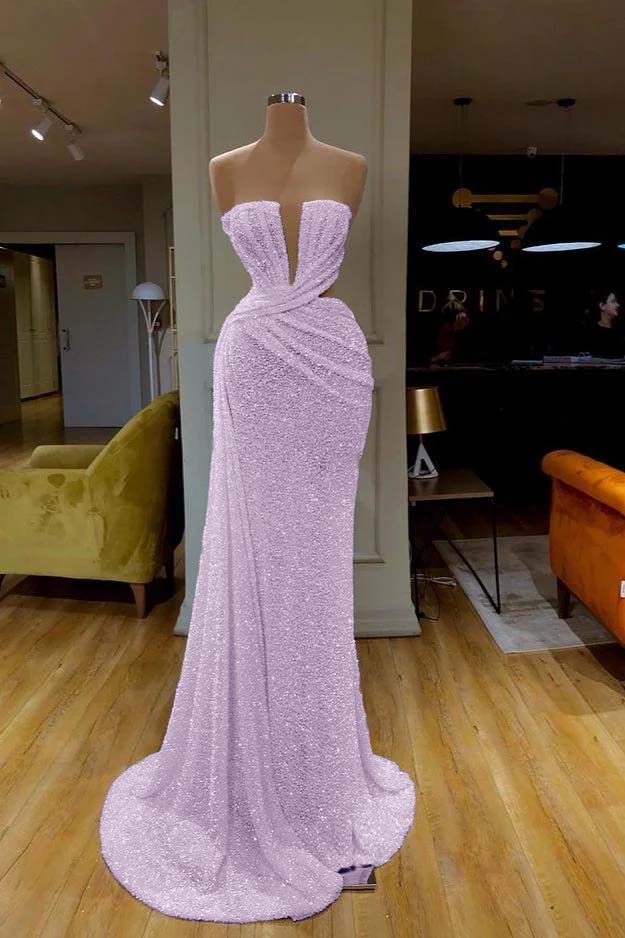 Sequins Sleeveless Gorgeous White Strapless Formal Dress With Pleated Online