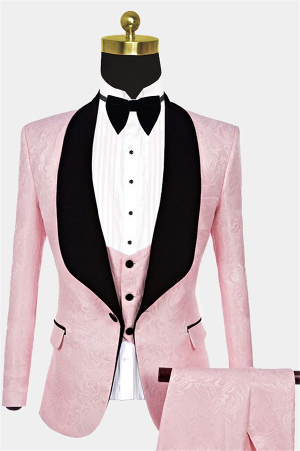 Pink Jacquard Tuxedo Reception Suit for Groom