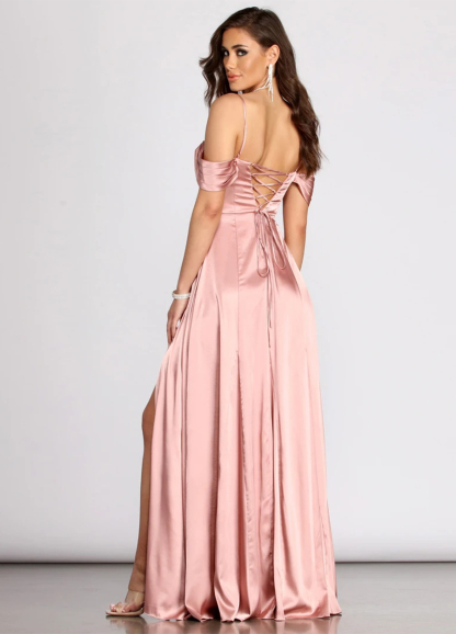Off-the-Shoulder Long Split Bridesmaid Dress