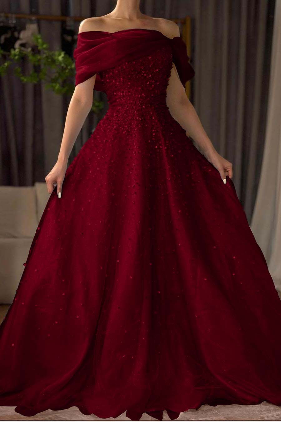 Off the Shoulder Sleeveless Long Formal Dress With Beading Tulle
