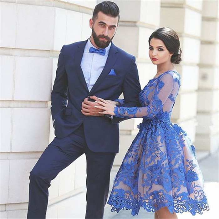 Formal Dark Navy Notched Lapel Two-Piece Business Prom Suit for Party